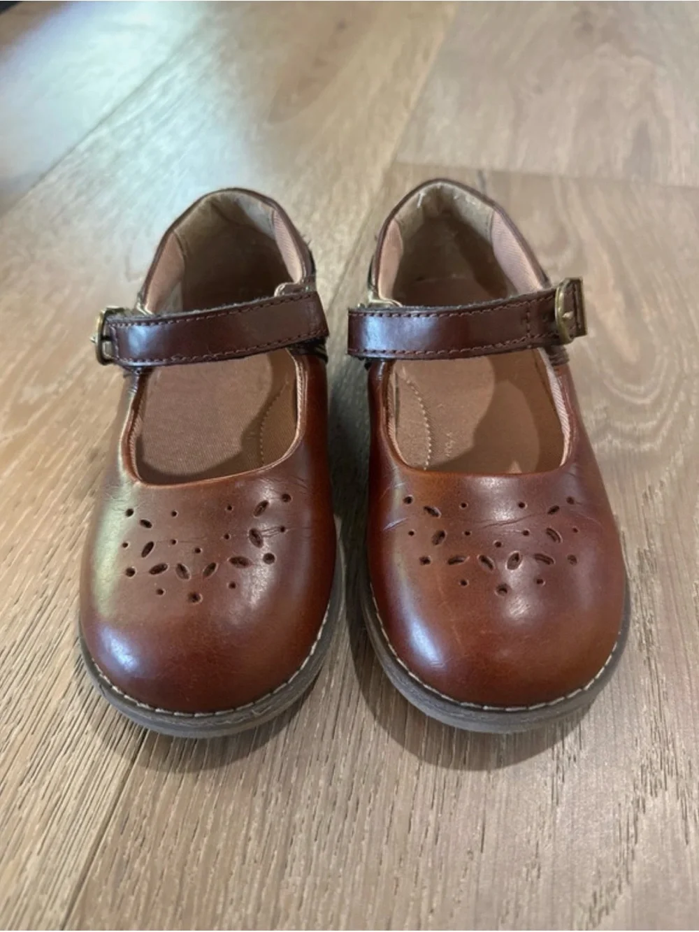 Stride Rite Girls Brown Leather Mary Jane Strap Shoes